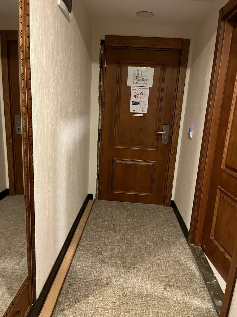 Otel Odası Giriş Kapısı – Ahşap Panel Kapı, Oymalı Ayna Çerçeve